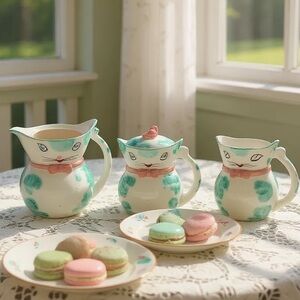 Vintage 50’s Anthropomorphic Cat Lipper & Mann Ceramic Tea Set